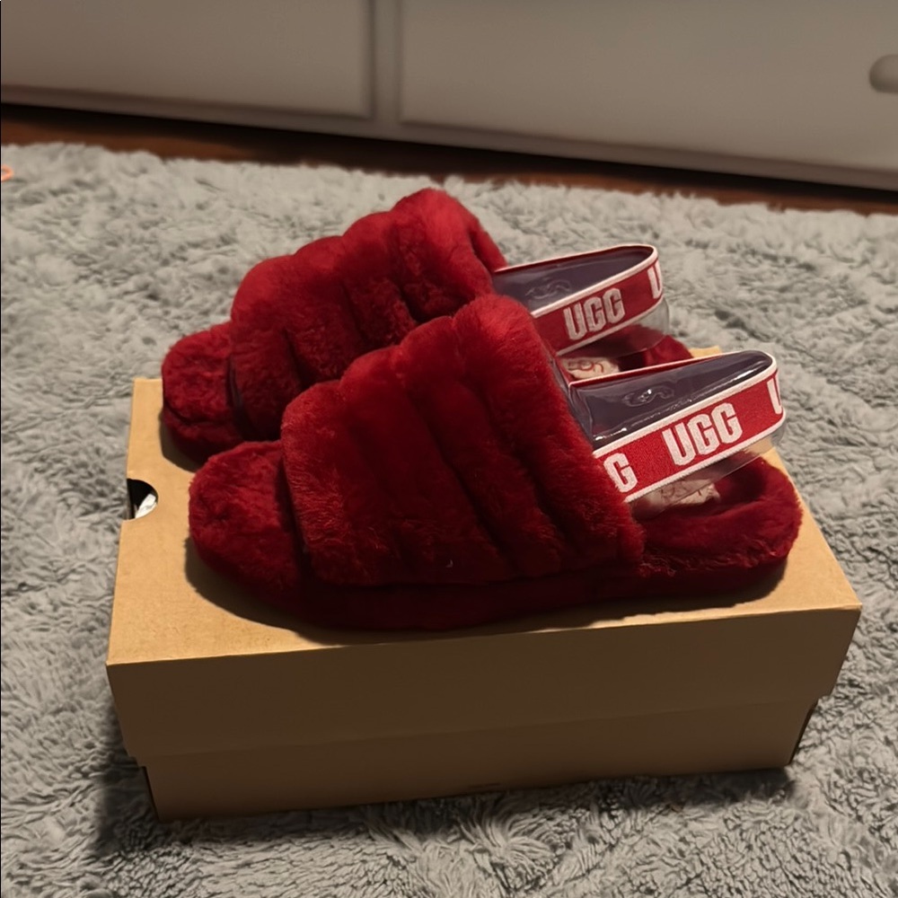 UGG Red Cozy Furry Slippers